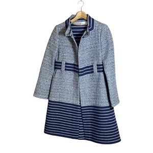 Vintage Pauline Trigère 1960 Wool Dress & Coat Matching Set Stripe & Herringbone